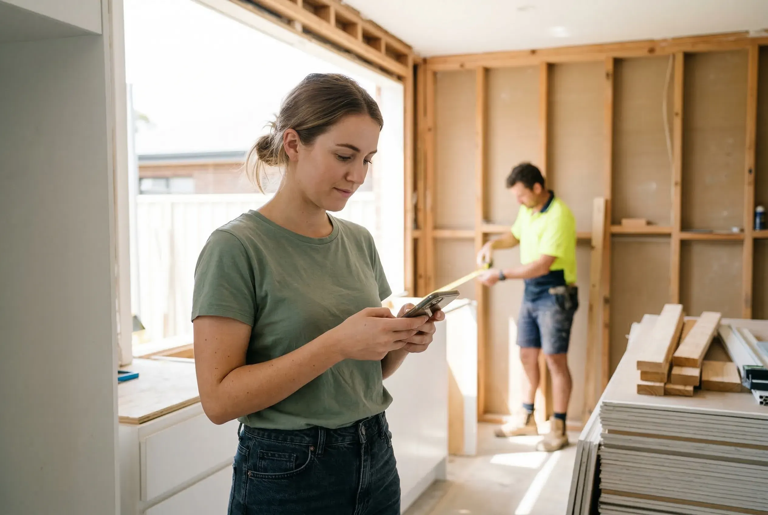 Person asking an AI assistant for a business recommendation on their phone