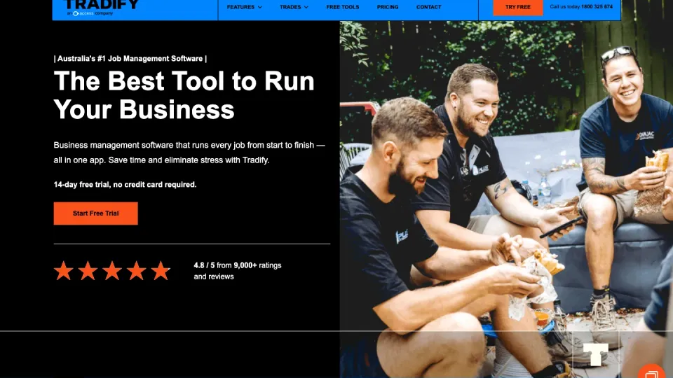 Tradify website homepage