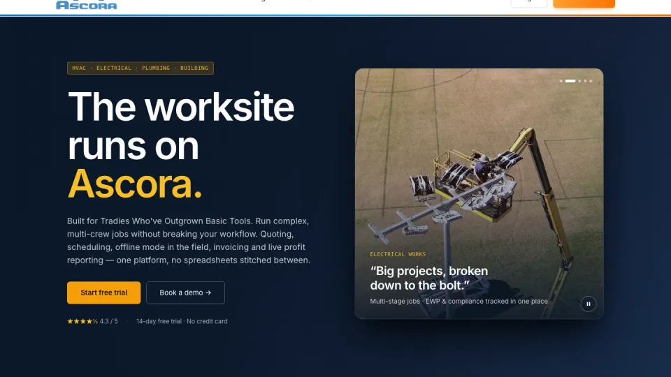 Ascora website homepage