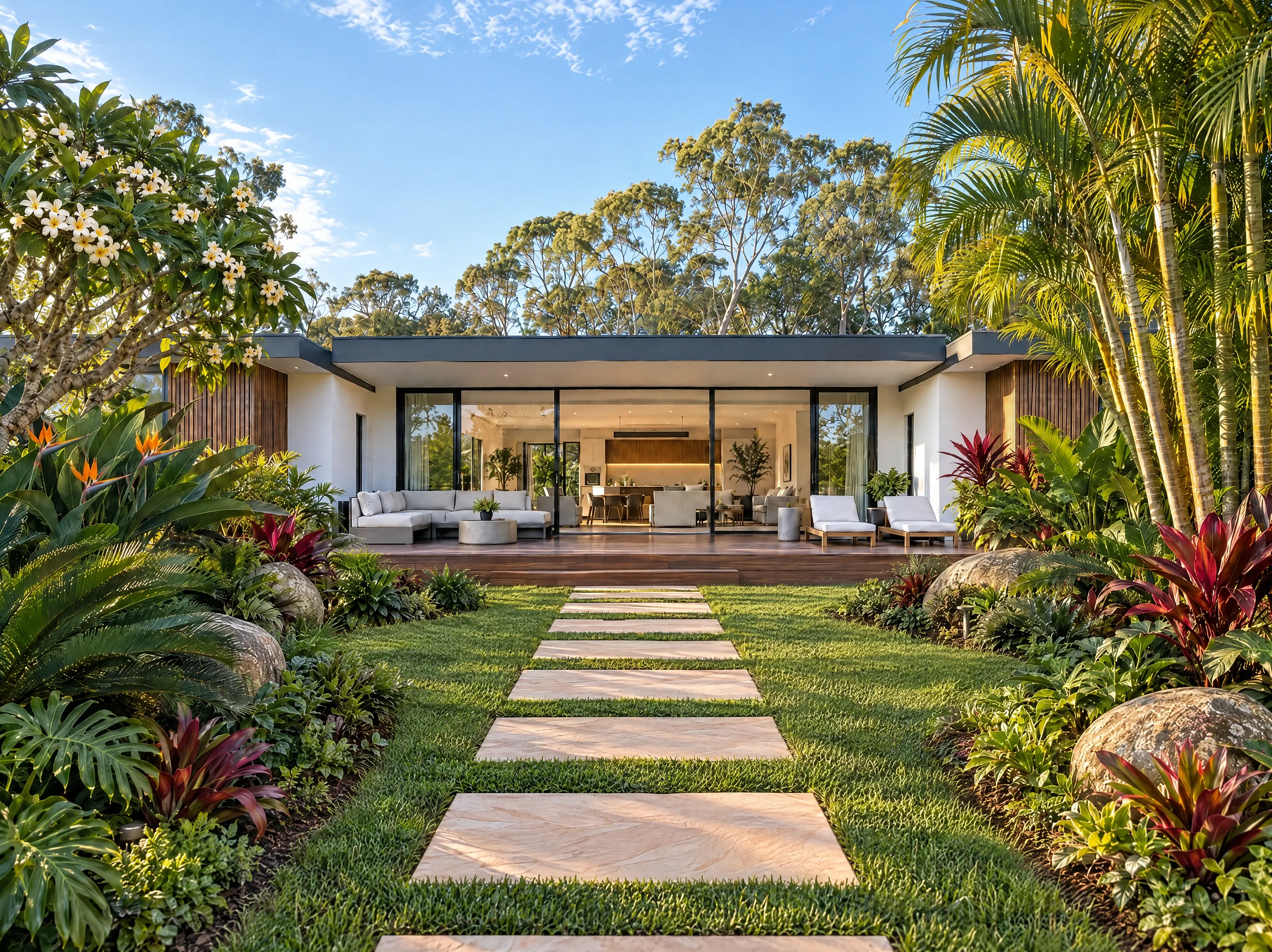 The same home with a tropical garden