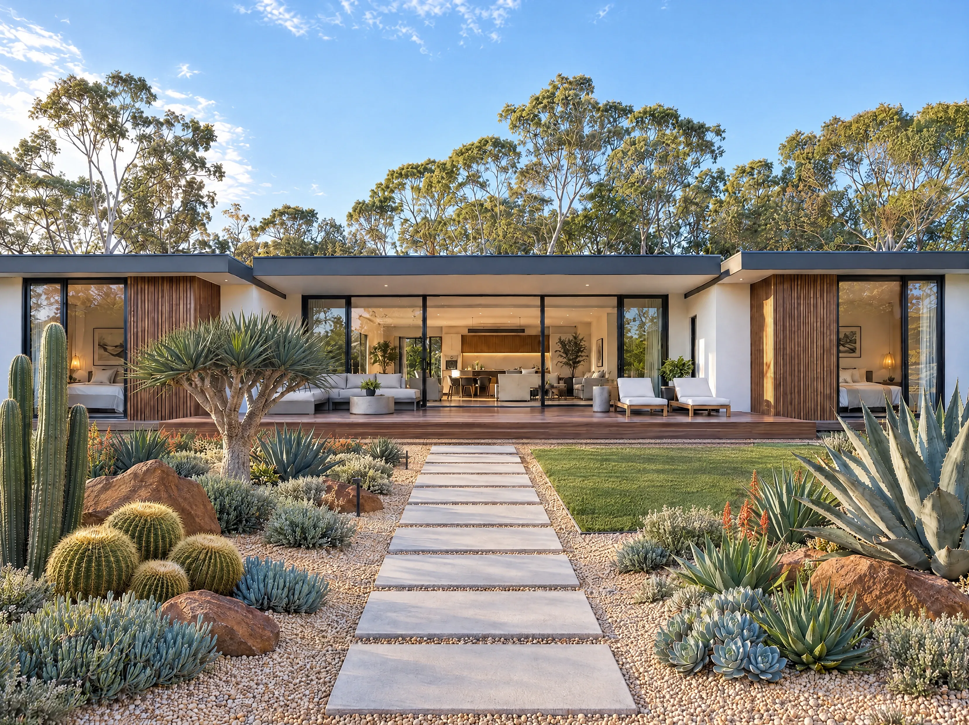 The same home with a cactus and succulent garden